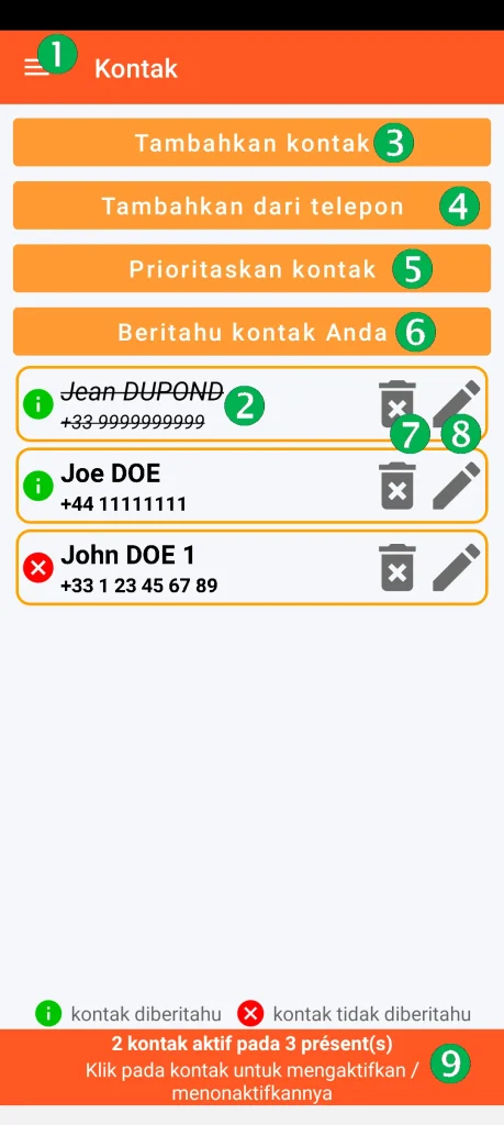 SOS Universal - manajemen kontak