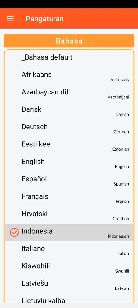 SOS Universal - pengaturan bahasa