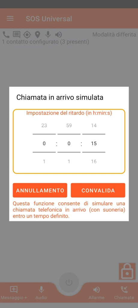 SOS Universal - chiamata in arrivo simulata