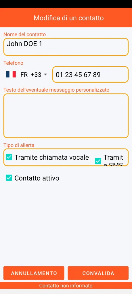 SOS Universal - aggiungi o modifica contatto