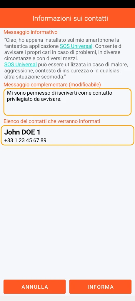 SOS Universal - informazioni sui contatti