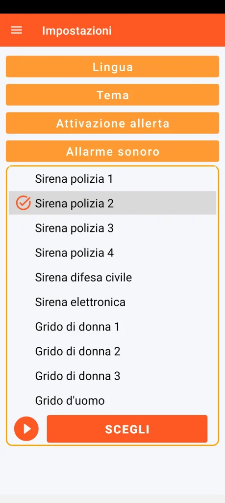 SOS Universal - configurazione dell'allarme sonoro