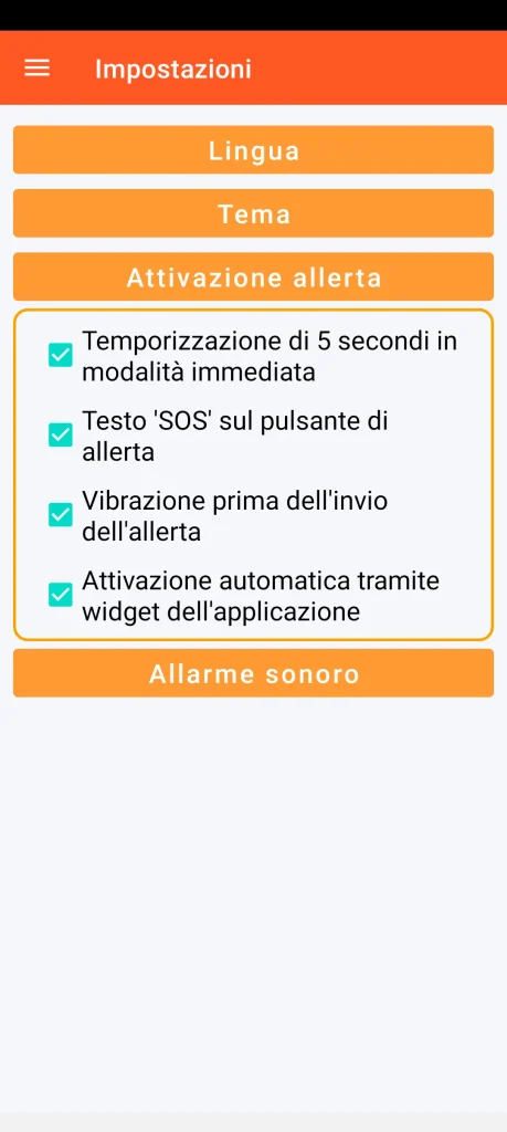 SOS Universal - configurazione dell'attivazione dell'allerta