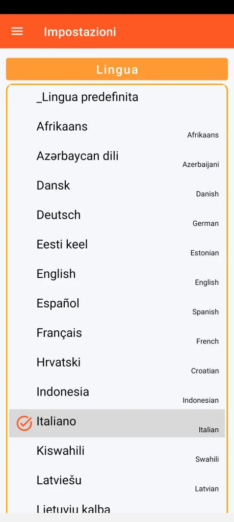 SOS Universal - configurazione della lingua