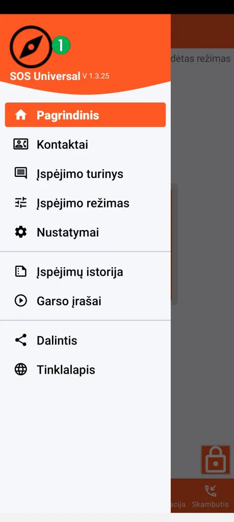 SOS Universal – pagrindinis meniu