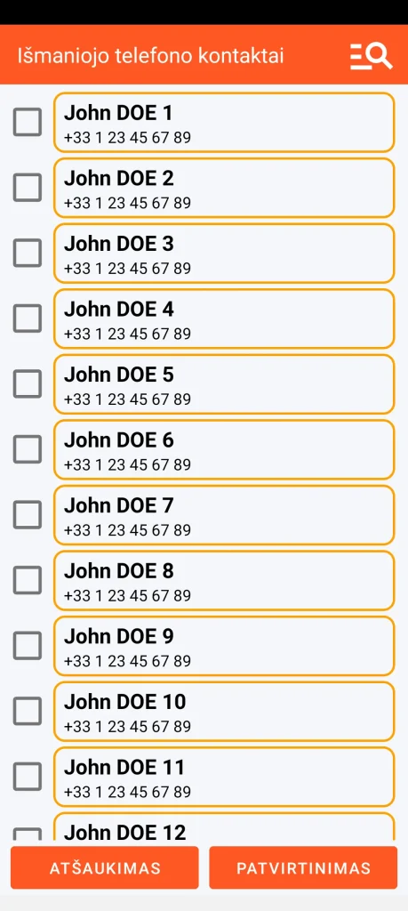 SOS Universal – kontakto pridėjimas iš adresų knygos