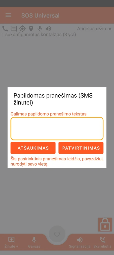 SOS Universal – papildoma žinutė