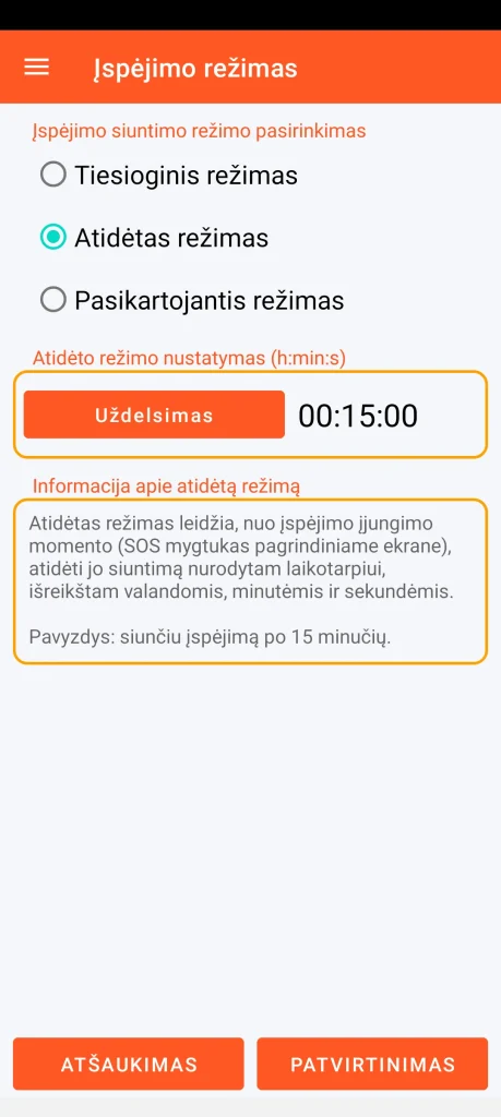 SOS Universal – atidėtas režimas