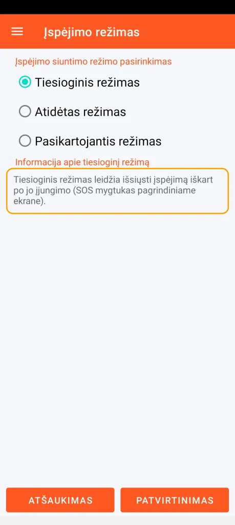 SOS Universal – tiesioginis režimas