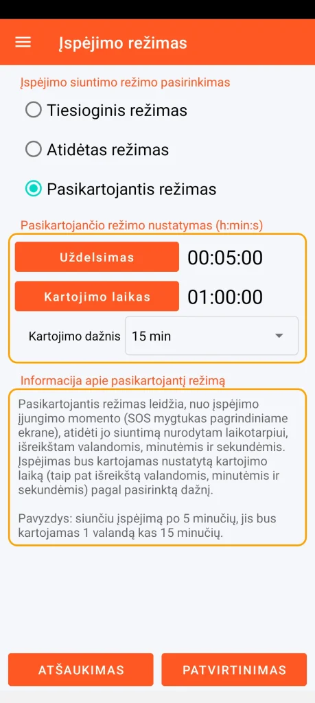 SOS Universal – pasikartojantis režimas