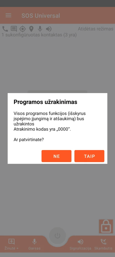SOS Universal – programėlės užrakinimas