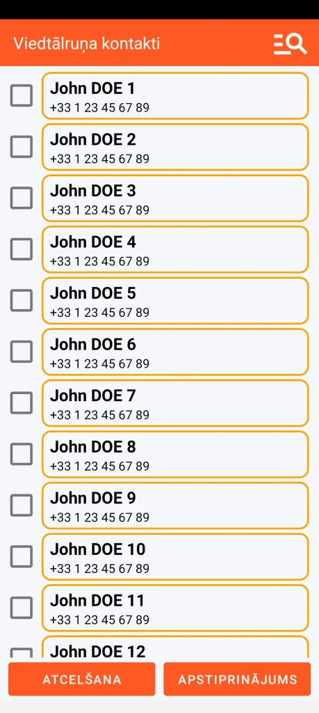 SOS Universal – kontaktu pievienošana no adrešu grāmatas