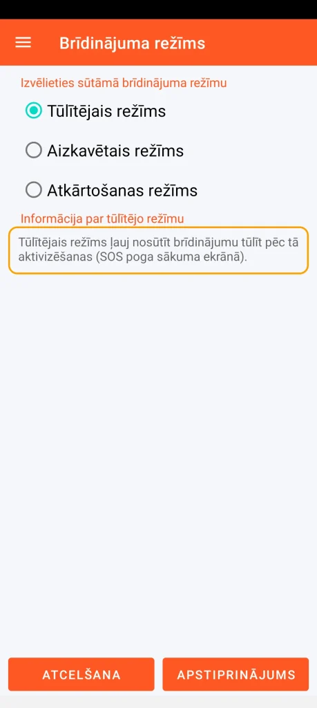 SOS Universal – tūlītējais režīms