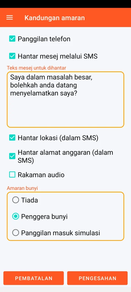 SOS Universal - kandungan amaran