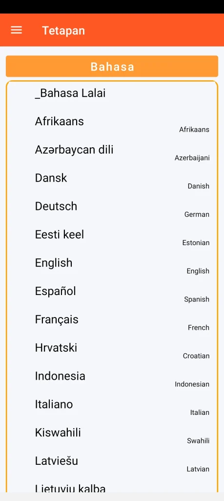 SOS Universal - tetapan bahasa