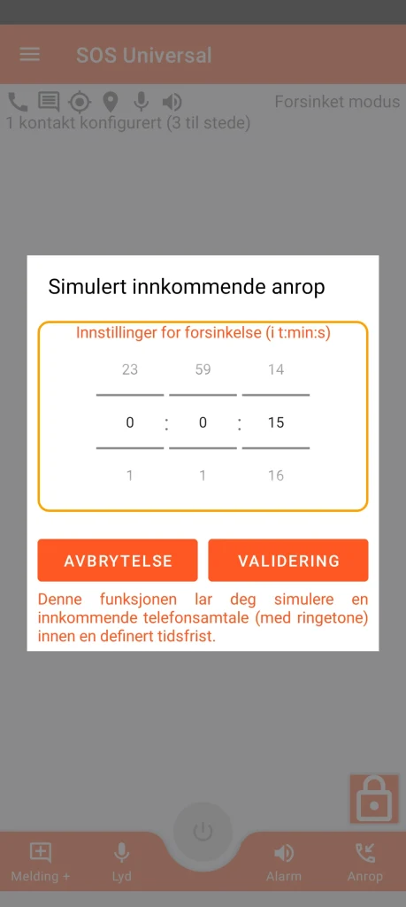 SOS Universal - simulert innkommende anrop