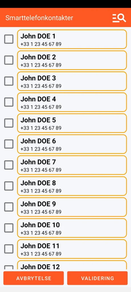 SOS Universal – legg til kontakt fra adressebok
