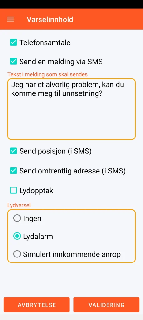 SOS Universal - varselinnhold