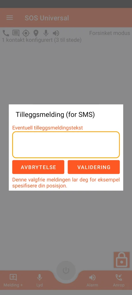 SOS Universal - tilleggsmelding