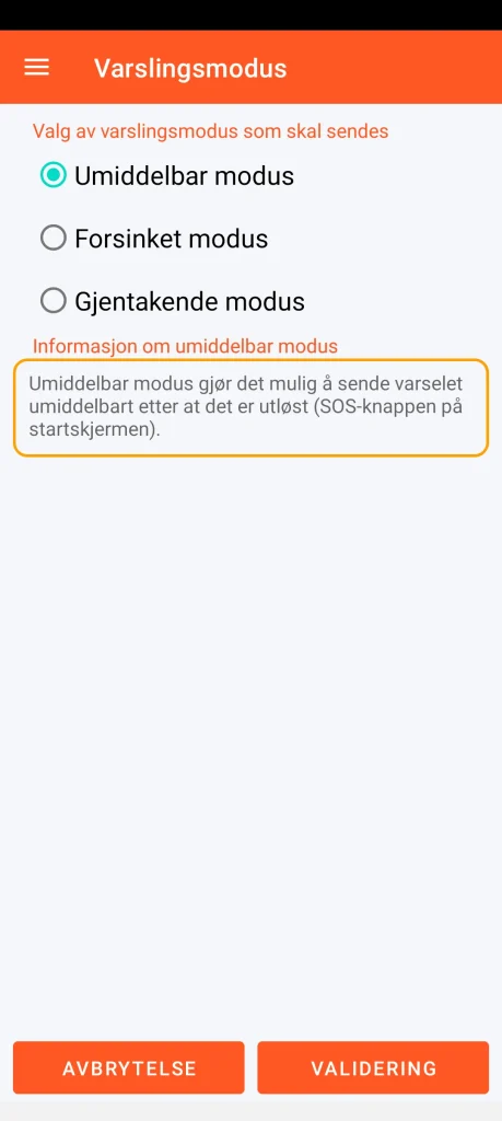 SOS Universal - umiddelbar modus