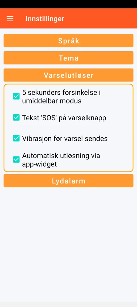 SOS Universal - innstilling av varselutløsning