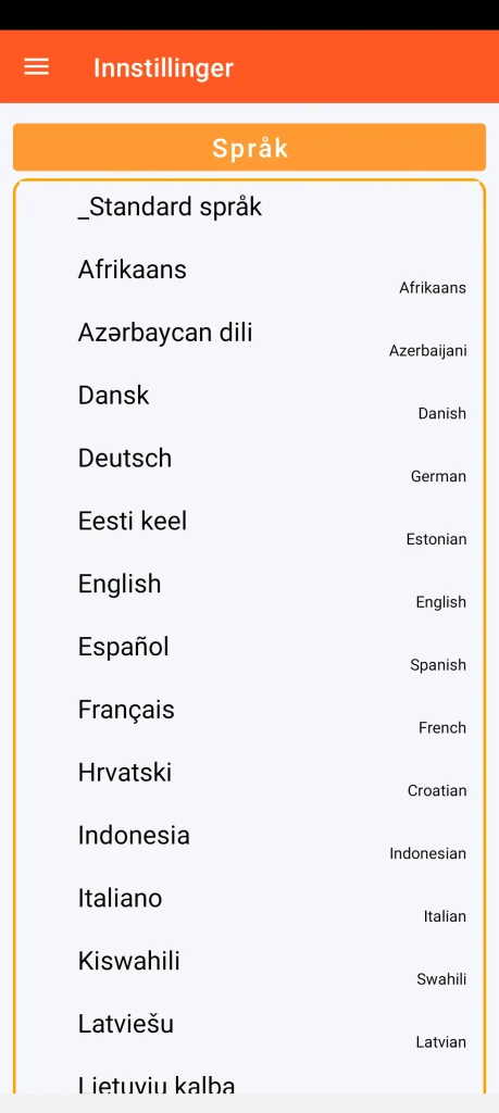 SOS Universal - språkinnstilling