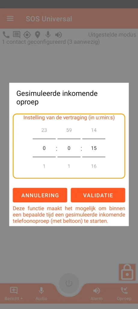 SOS Universal - gesimuleerde inkomende oproep