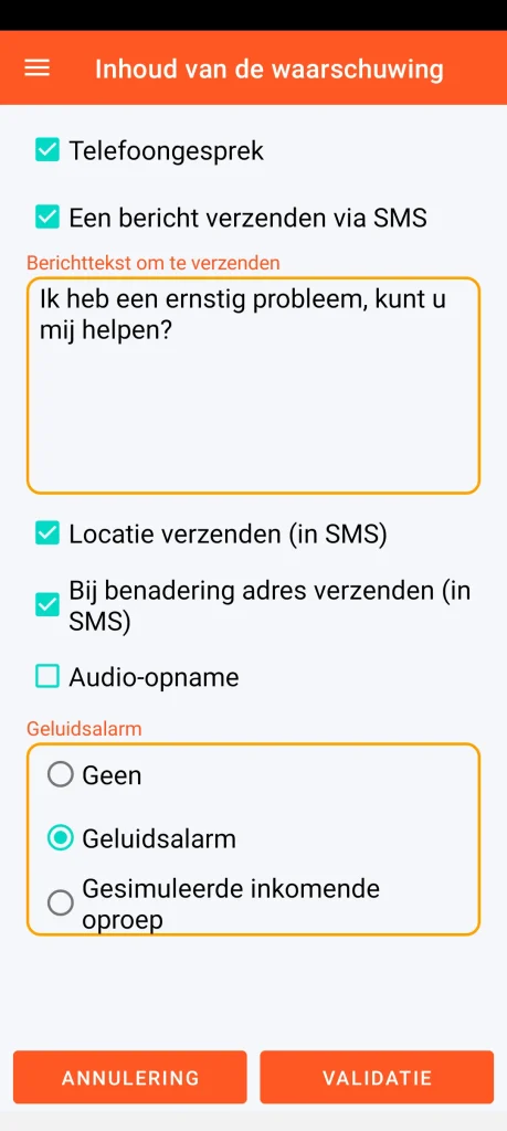 SOS Universal - inhoud van het alarm
