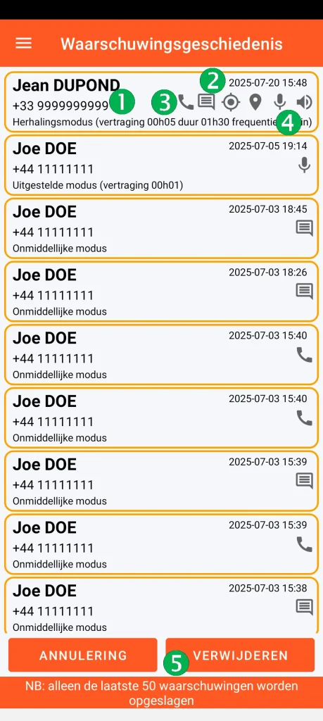 SOS Universal - alarmgeschiedenis