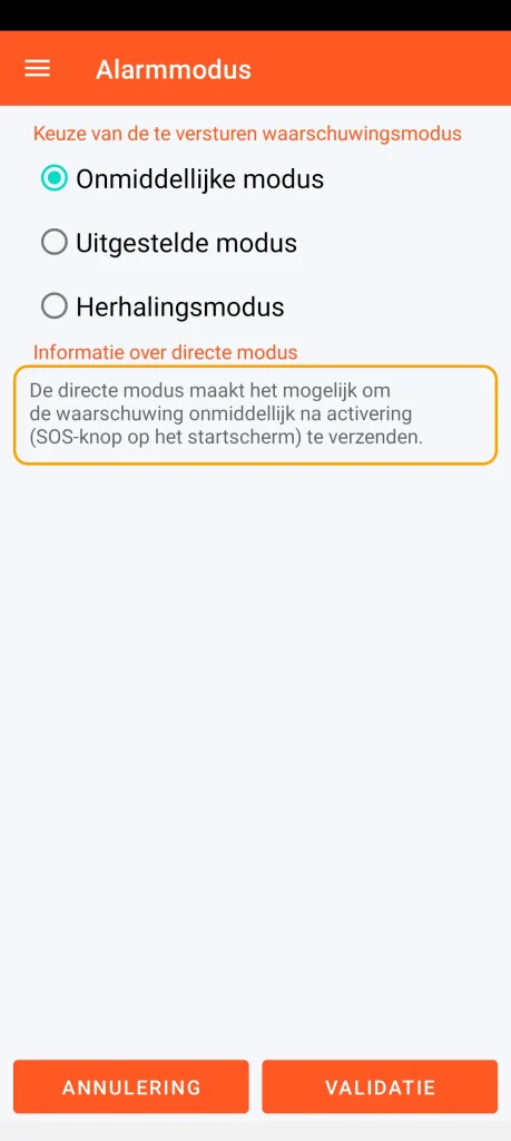 SOS Universal - onmiddellijke modus