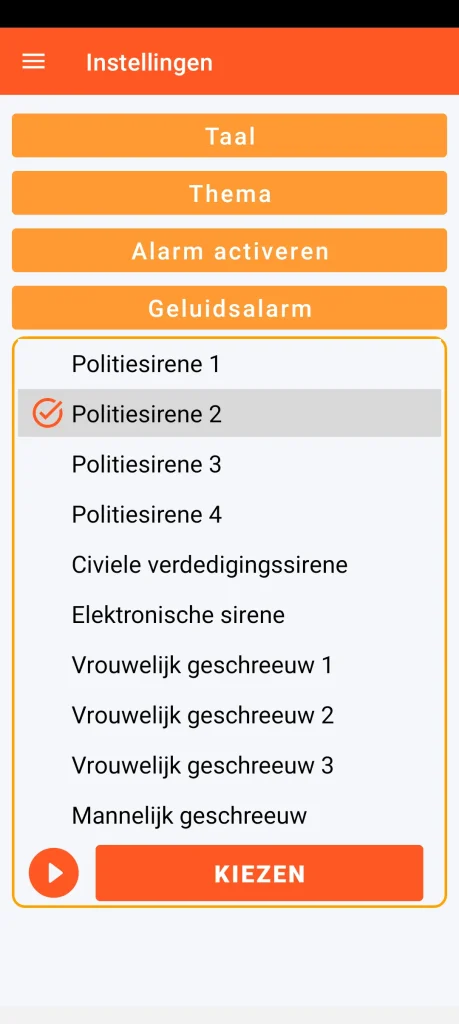 SOS Universal - instelling van het geluidsalarm