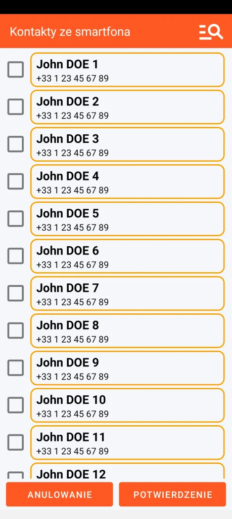 SOS Universal – dodawanie kontaktu z książki adresowej