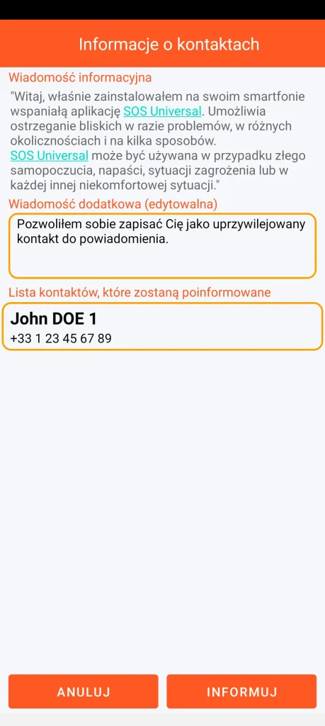 SOS Universal – informowanie kontaktów