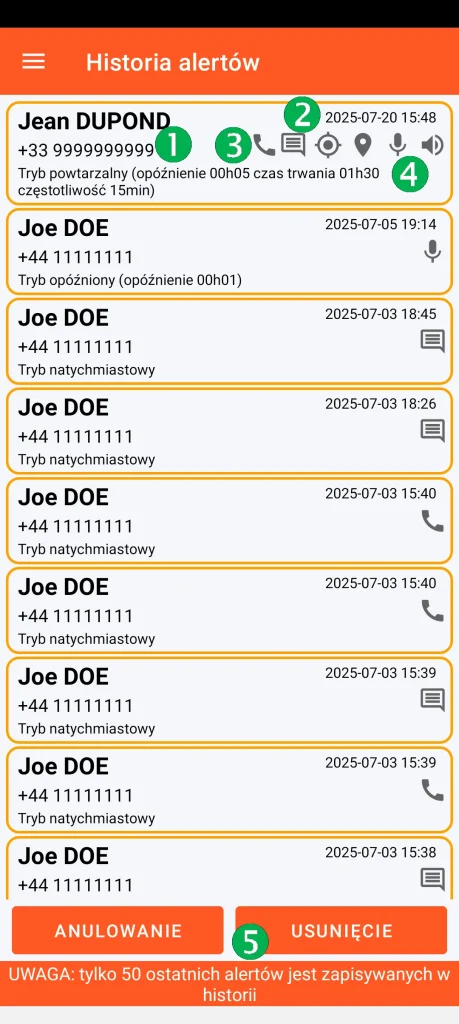 SOS Universal – historia alertów