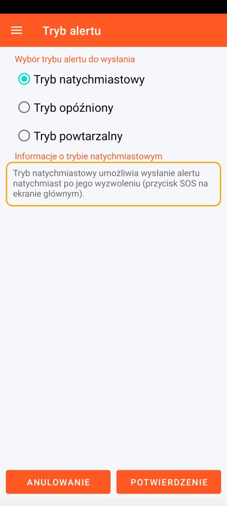 SOS Universal – tryb natychmiastowy