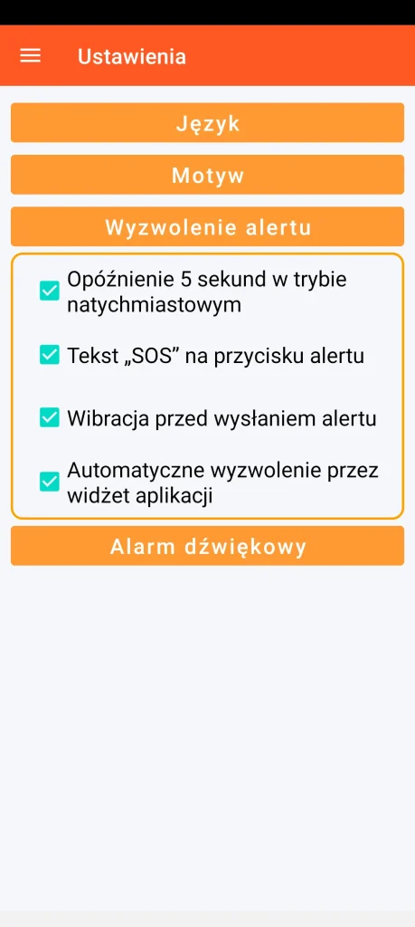 SOS Universal – ustawienia wyzwalania alertu