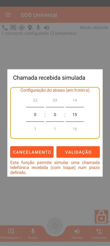 SOS Universal - chamada recebida simulada