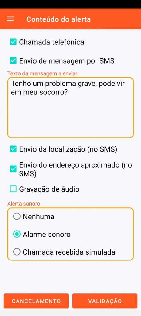 SOS Universal - conteúdo do alerta