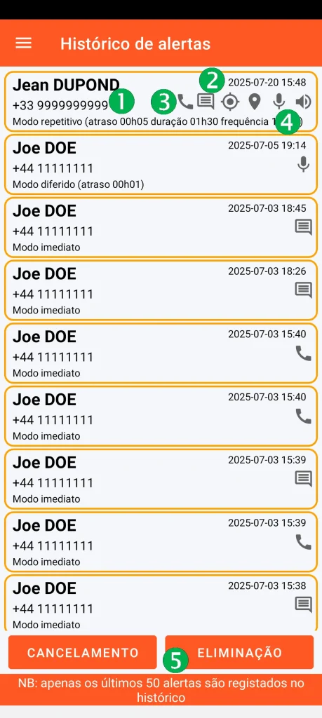 SOS Universal - histórico de alertas
