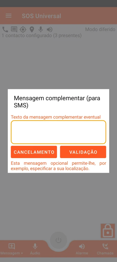 SOS Universal - mensagem complementar