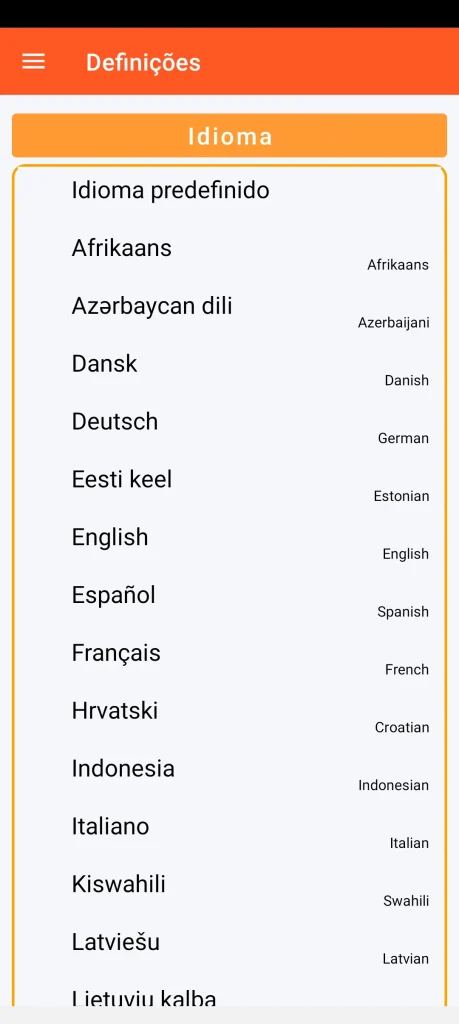 SOS Universal - configuração do idioma