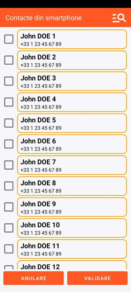SOS Universal - adăugare contact din agenda telefonică