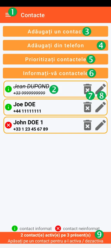 SOS Universal - gestionarea contactelor