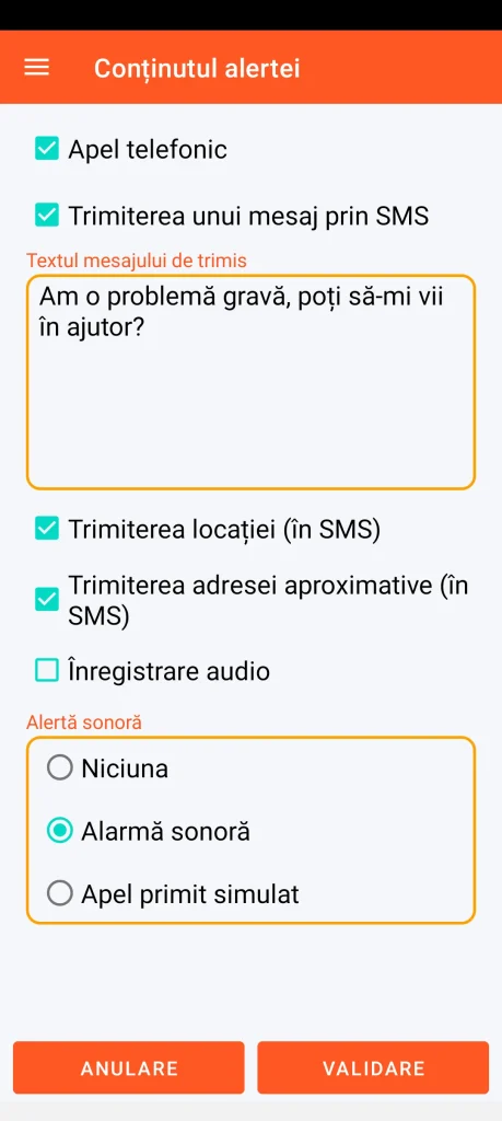 SOS Universal - conținutul alertei