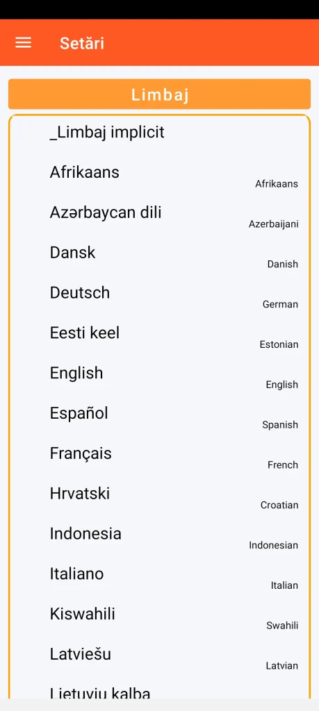 SOS Universal - setarea limbii
