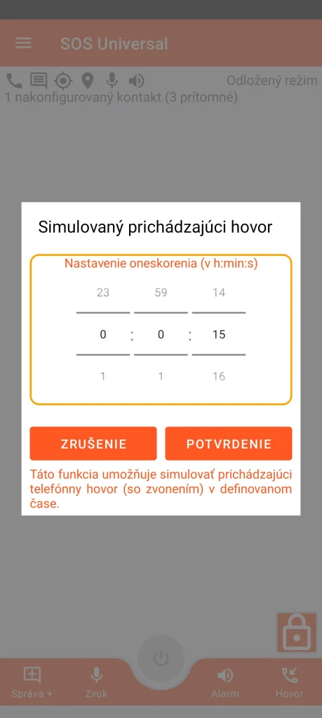 SOS Universal – simulovaný prichádzajúci hovor
