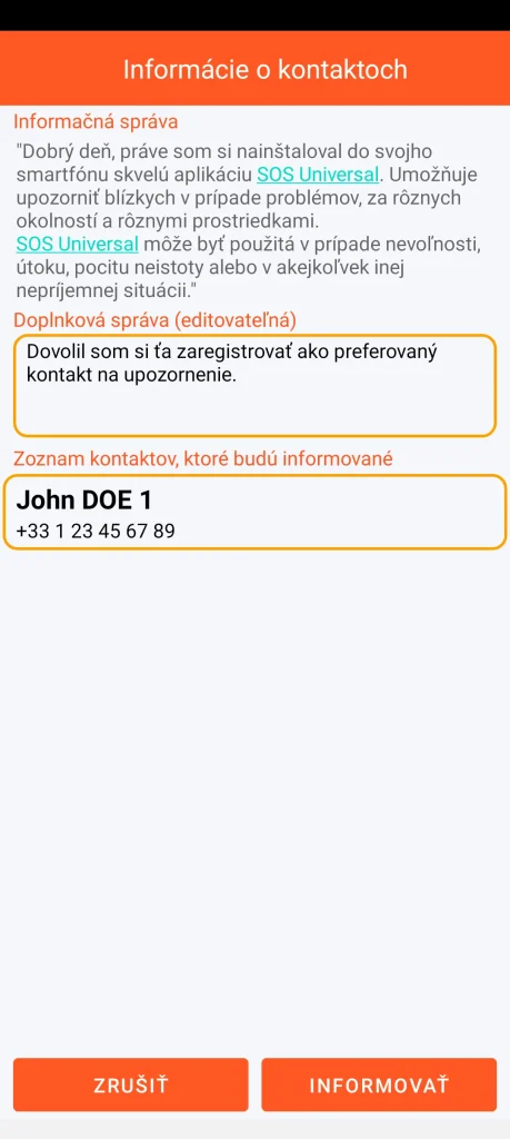 SOS Universal – informácie o kontaktoch