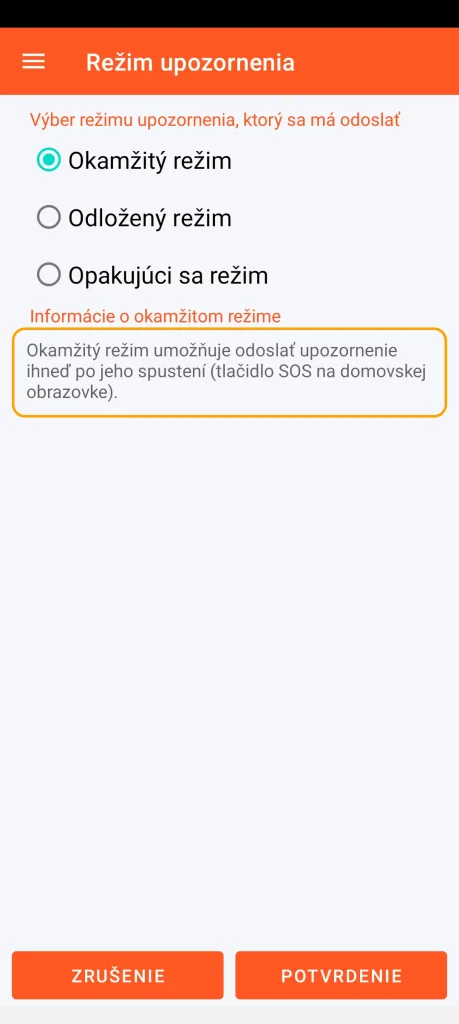 SOS Universal – okamžitý režim