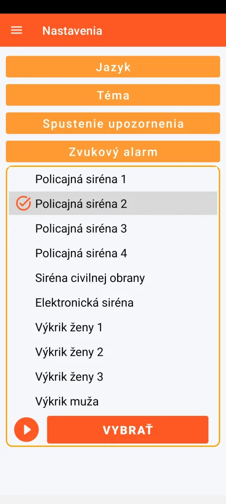 SOS Universal – nastavenie zvukového alarmu