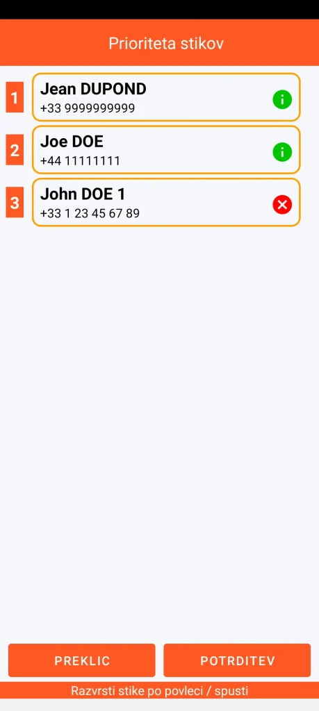 SOS Universal - določanje prioritet stikov